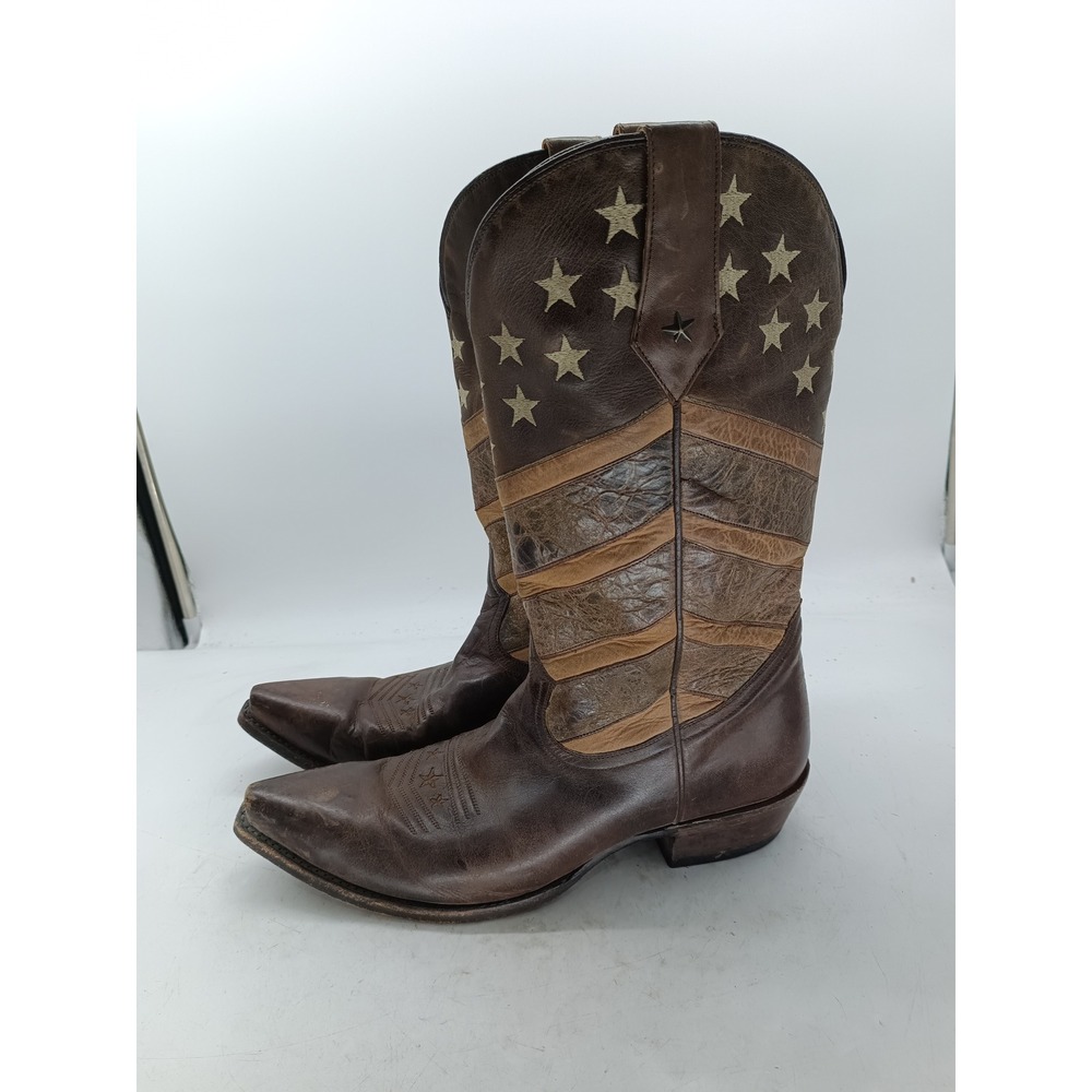 Roper Mens 10 D Burnished Army Fatigue Brown American Flag Cowboy Boots 7121 s8
